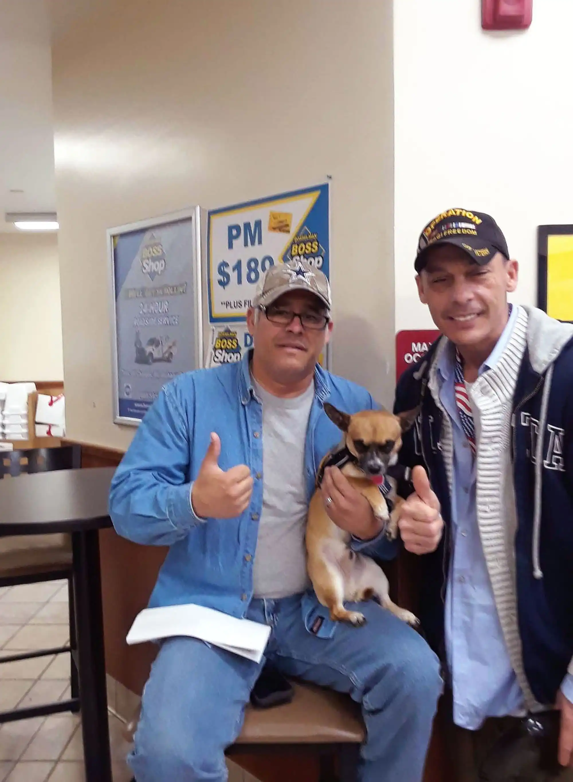 Late night stop with Frankie dog, Veteran David Haave gives loves to all truck drivers helping feed America, Alabama, USA.